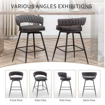 Canxkun Counter Height Bar Stools Set of 4, 26 inch Modern Bar Chairs with Woven Back, 360° Swivel Bar Stools for Kitchen Island, Cafe, Bar Counter (Black)