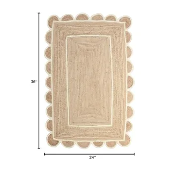 Handmade Bohemian Scalloped Jute Rug Off White 2x3