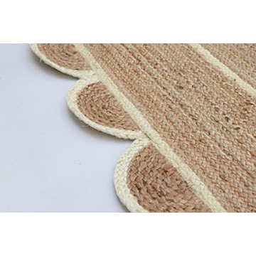 Handmade Bohemian Scalloped Jute Rug Off White 2x3