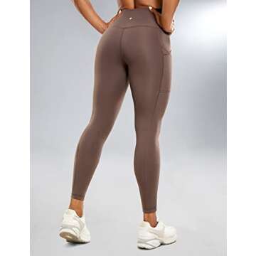 CRZ YOGA Ulti-Dry Workout Leggings for Women 25'' - No Front Seam Yoga Pants with Pockets High Waisted Fitness Gym Tights Purple Taupe Medium