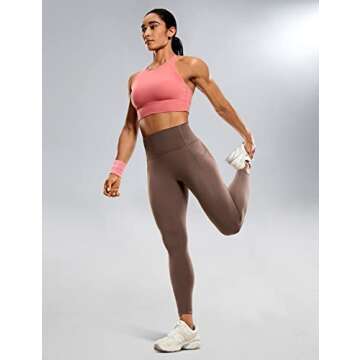 CRZ YOGA Ulti-Dry Workout Leggings for Women 25'' - No Front Seam Yoga Pants with Pockets High Waisted Fitness Gym Tights Purple Taupe Medium