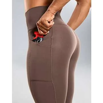 CRZ YOGA Ulti-Dry Workout Leggings for Women 25'' - No Front Seam Yoga Pants with Pockets High Waisted Fitness Gym Tights Purple Taupe Medium