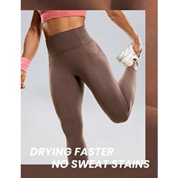 CRZ YOGA Ulti-Dry Workout Leggings for Women 25'' - No Front Seam Yoga Pants with Pockets High Waisted Fitness Gym Tights Purple Taupe Medium