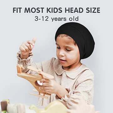 Kids Satin Bonnets for Girls Sleeping: Adjustable for 2-8 Years, Silky Smooth for Frizzy Curly Hair, Breathable and Soft Black