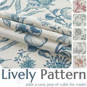 jinchan Linen Curtains Floral Curtains for Living Room 96 Inch Long Blue French Rod Pocket Light Filtering Toile Print Farmhouse Bedroom Curtains Window Drapes Set 2 Panels