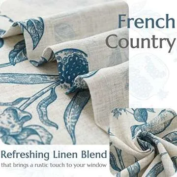 jinchan Linen Curtains Floral Curtains for Living Room 96 Inch Long Blue French Rod Pocket Light Filtering Toile Print Farmhouse Bedroom Curtains Window Drapes Set 2 Panels