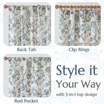 jinchan Linen Curtains Floral Curtains for Living Room 96 Inch Long Blue French Rod Pocket Light Filtering Toile Print Farmhouse Bedroom Curtains Window Drapes Set 2 Panels