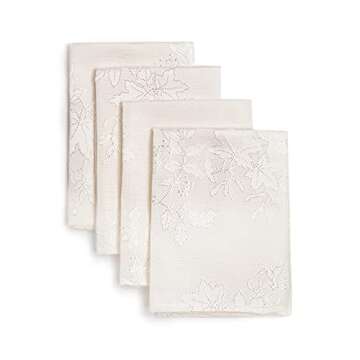 Benson Mills Fabric Set of 4 Cloth Napkins, Countryside Leaves Damask Cloth Napkins for Fall, Harvest & Thanksgiving Tablecloths (Ivory, 18" x 18" Napkins Set of 4)
