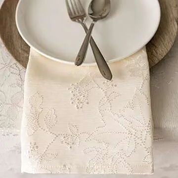 Benson Mills Fabric Set of 4 Cloth Napkins, Countryside Leaves Damask Cloth Napkins for Fall, Harvest & Thanksgiving Tablecloths (Ivory, 18" x 18" Napkins Set of 4)
