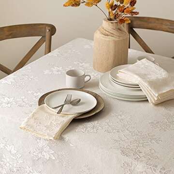 Benson Mills Fabric Set of 4 Cloth Napkins, Countryside Leaves Damask Cloth Napkins for Fall, Harvest & Thanksgiving Tablecloths (Ivory, 18" x 18" Napkins Set of 4)