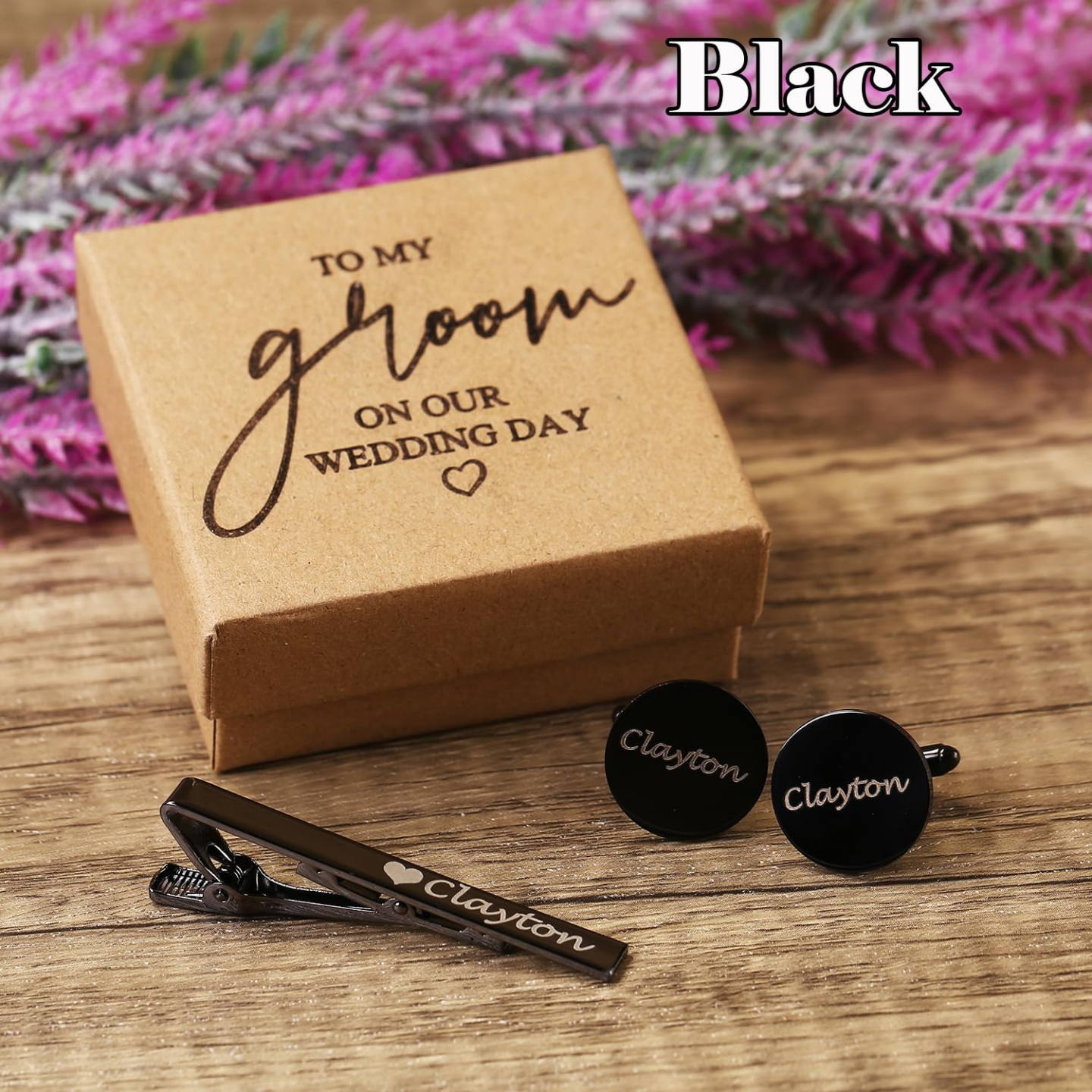 Personalized Cufflinks & Tie Clip Set for Men