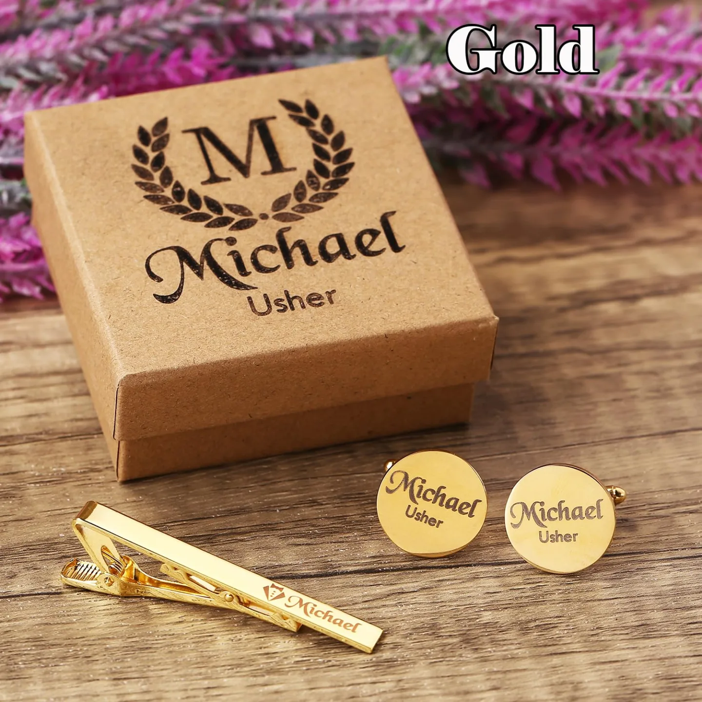 Personalized Cufflinks & Tie Clip Set for Men