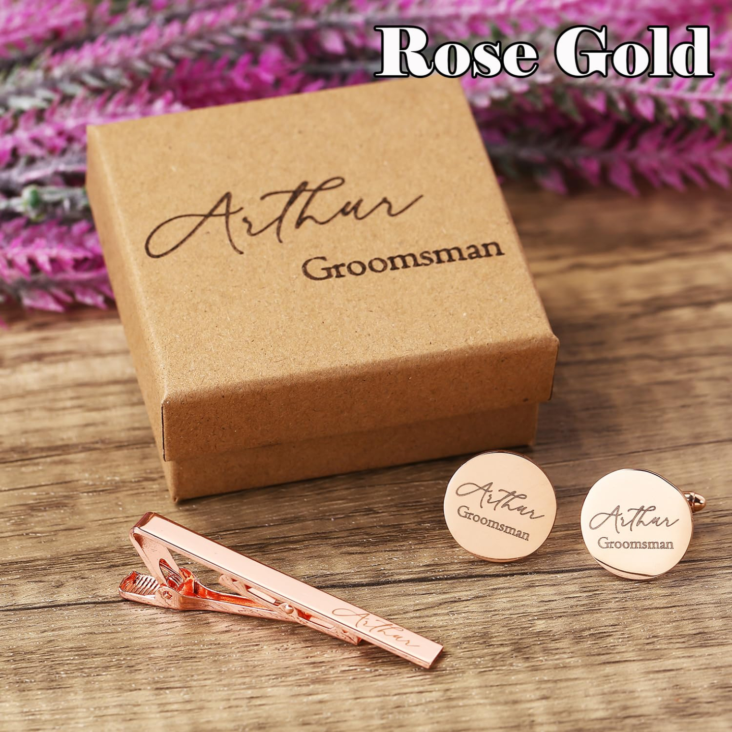 Personalized Cufflinks & Tie Clip Set for Men