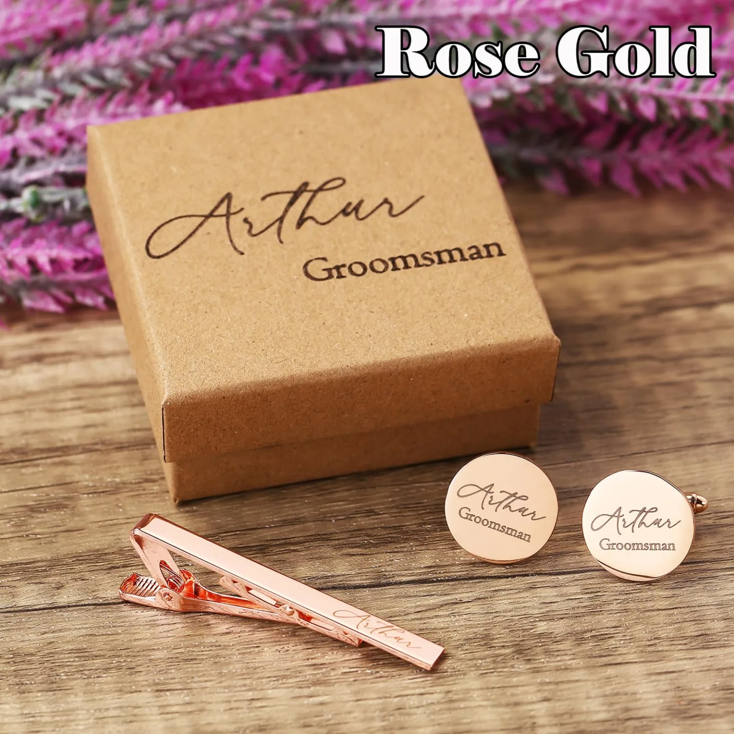 Personalized Cufflinks & Tie Clip Set for Men