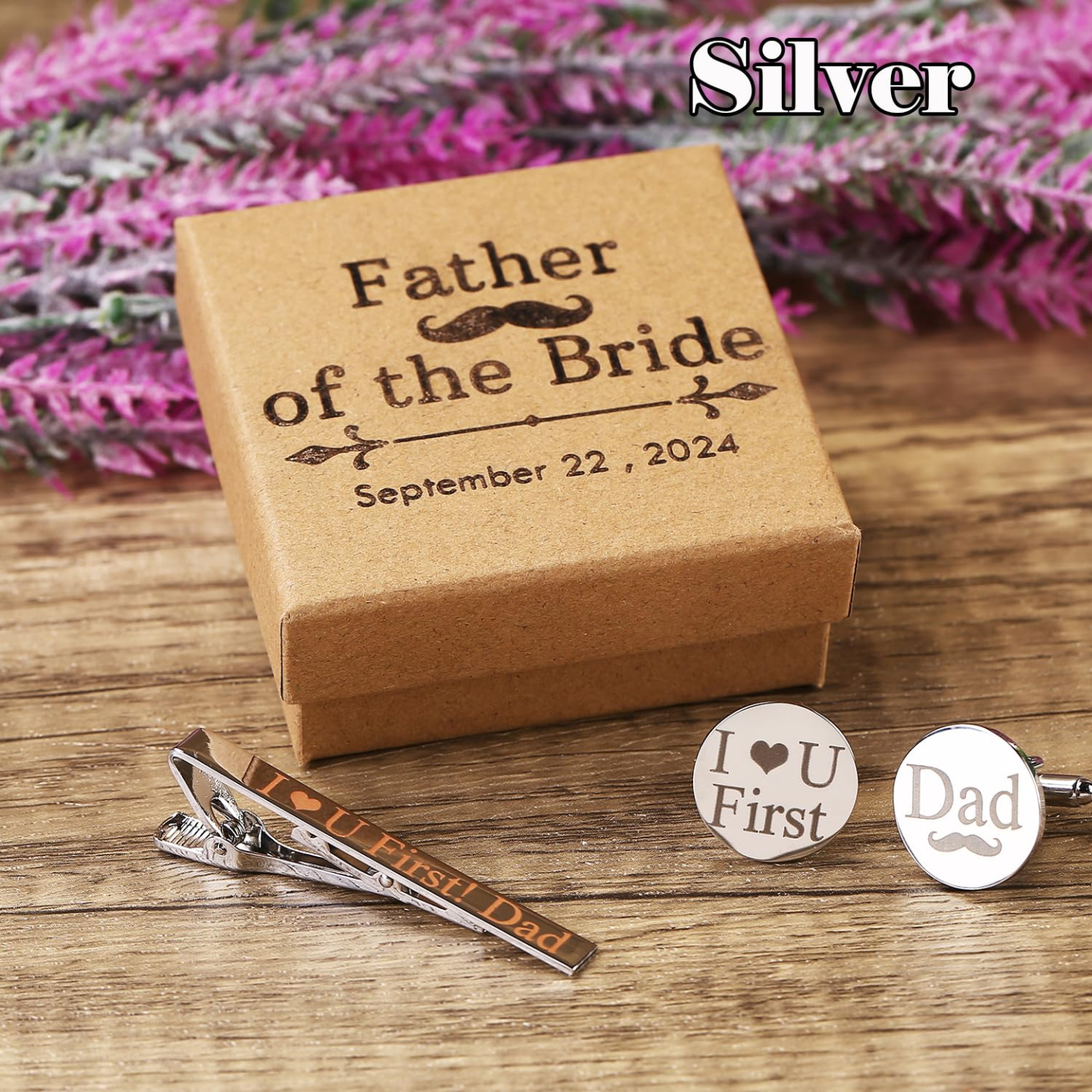 Personalized Cufflinks & Tie Clip Set for Men