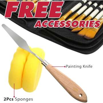 DUGATO Artist Paint Brush Set 15pcs Includes Pop-up Carrying Case with Painting Knife and 2 Sponges for Acrylic, Oil, Watercolor, Art, Scale Model, Face, Paint by Numbers