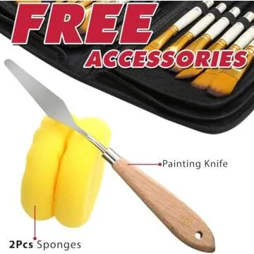 DUGATO Artist Paint Brush Set 15pcs Includes Pop-up Carrying Case with Painting Knife and 2 Sponges for Acrylic, Oil, Watercolor, Art, Scale Model, Face, Paint by Numbers