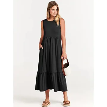 ANRABESS Women Summer Sleeveless Maxi Dress with Pockets