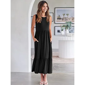 ANRABESS Women Summer Sleeveless Maxi Dress with Pockets