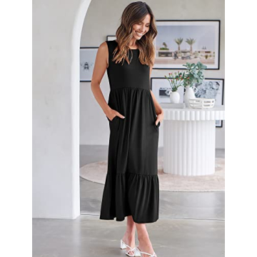 ANRABESS Women Summer Sleeveless Maxi Dress with Pockets