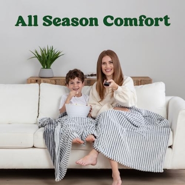 GREEN ORANGE 50" x 60" Fleece Throw Blanket, Black & White Striped Color, Perfect Cozy Gift, Super Warm Comfy - ECO-Certified, Hypoallergenic - Soft, Lightweight Plush Throw for Women, Men & Kids