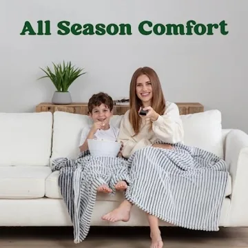 GREEN ORANGE 50" x 60" Fleece Throw Blanket, Black & White Striped Color, Perfect Cozy Gift, Super Warm Comfy - ECO-Certified, Hypoallergenic - Soft, Lightweight Plush Throw for Women, Men & Kids