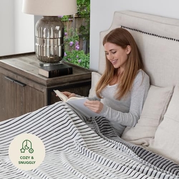 GREEN ORANGE 50" x 60" Fleece Throw Blanket, Black & White Striped Color, Perfect Cozy Gift, Super Warm Comfy - ECO-Certified, Hypoallergenic - Soft, Lightweight Plush Throw for Women, Men & Kids