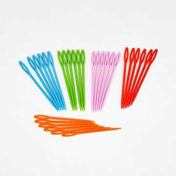 30 Colorful Plastic Sewing Needles, 9CM Length, Large Eye 6mm, Blunt & Safety Needles for Kids & Dar...