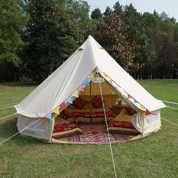 Dream House Outdoor Waterproof Cotton Canvas Family Camping Bell Tent (Beige Cotton Canvas Tent, Diameter 4 meter)