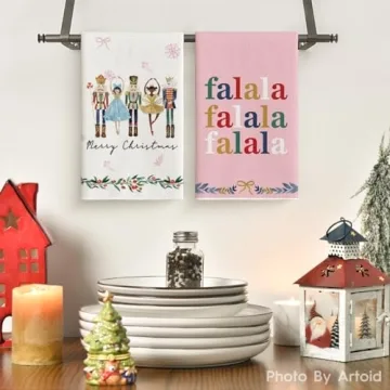 Artoid Mode Pink Nutcrackers Xmas Balls Tree Merry Christmas Kitchen Towels Dish Towels, 18x26 Inch Winter Holiday Decoration Hand Towels Set of 4