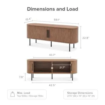 mopio Quin Tambour TV Stand, Mid-Century Modern Television Stand for 55/60/65 inch TV, Fluted Entert...