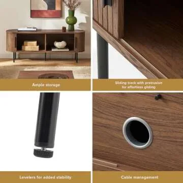 mopio Quin Tambour TV Stand, Mid-Century Modern Television Stand for 55/60/65 inch TV, Fluted Entertainment Center with Storage, Wood Media Console Credenza Cabinet Table for Living Room (Walnut 59")