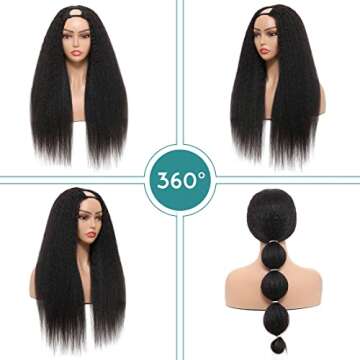 U Part Wig Human Hair Kinky Straight Human Hair Wigs, 22 inch Half Wig Italian Upart Human Hair Wigs...