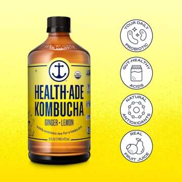 Health-Ade Kombucha Tea Organic Drink, Fermented Tea with Living Probiotics, Detoxifying Acids, Supp...