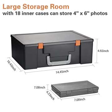 Sturdy 4x6 Photo Storage Organizer Box with 18 Inner Cases – Multi-Purpose Craft Box for Photos, S...