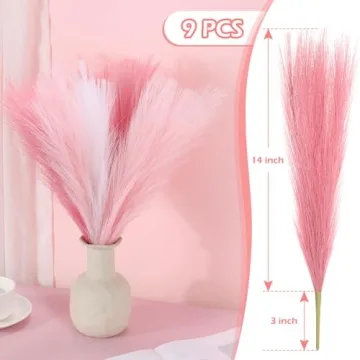 9 Pcs Pink White Faux Pampas Grass for Home Decor