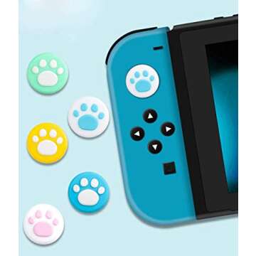 2 x Silicone Analog Controller Thumb Stick Joystick Grips Cap for Nintendo Switch NS & Switch Lite Controller Joy-Con ThumbStick Cute Cat Paw Claw (White-Pink)
