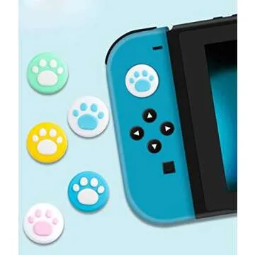 2 x Silicone Analog Controller Thumb Stick Joystick Grips Cap for Nintendo Switch NS & Switch Lite Controller Joy-Con ThumbStick Cute Cat Paw Claw (White-Pink)