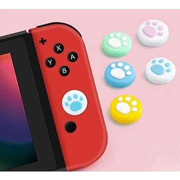 2 x Silicone Analog Controller Thumb Stick Joystick Grips Cap for Nintendo Switch NS & Switch Lite Controller Joy-Con ThumbStick Cute Cat Paw Claw (White-Pink)