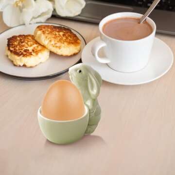Charming 3PC Ceramic Rabbit Egg Cups for Breakfast Decor