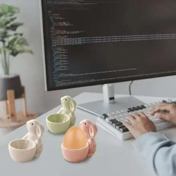 Charming 3PC Ceramic Rabbit Egg Cups for Breakfast Decor