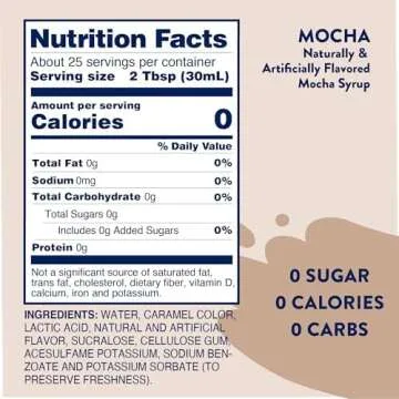 Jordan's Skinny Syrups Sugar Free Coffee Syrup, Mocha Flavor Drink Mix, Zero Calorie Flavoring for Chai Latte, Protein Shake, Food & More, Gluten Free, Keto Friendly, 25.4 Fl Oz, 2 Pack