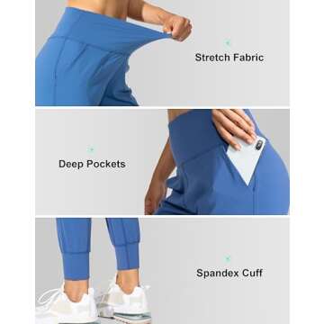 G Gradual Women's Joggers High Waisted Yoga Pants with Pockets Loose Leggings for Women Workout, Athletic, Lounge (Blue, Medium)