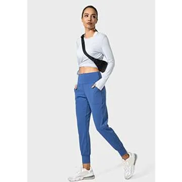 G Gradual Women's Joggers High Waisted Yoga Pants with Pockets Loose Leggings for Women Workout, Athletic, Lounge (Blue, Medium)