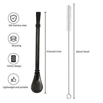 Stainless Steel Straw Filter Spoon, Yerba Mate Bombilla, Loose Leaf Tea Strainer, Tea Straw for Drin...