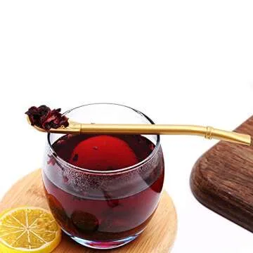 Stainless Steel Straw Filter Spoon, Yerba Mate Bombilla, Loose Leaf Tea Strainer, Tea Straw for Drinking Coffee, Cocktail, Pack of 5 with Cleaning Brush (5 colors)