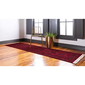Unique Loom Tekke Collection Area Rug Soft & Durable Red Runner