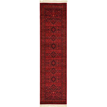Unique Loom Tekke Collection Area Rug Soft & Durable Red Runner
