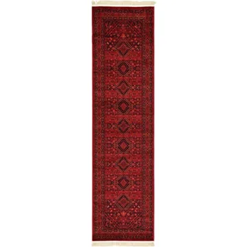Unique Loom Tekke Collection Area Rug Soft & Durable Red Runner
