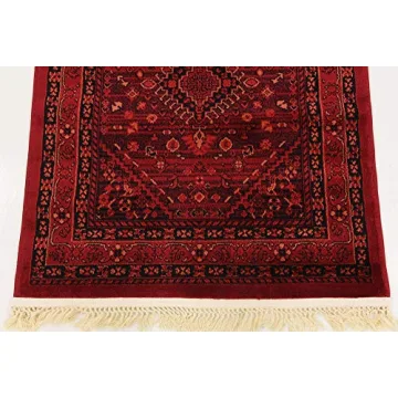 Unique Loom Tekke Collection Area Rug Soft & Durable Red Runner